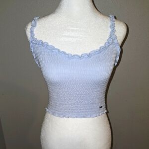 Hollister Light Blue/Periwinkle Smocked Crop Spaghetti Strap Tank Top Size Small